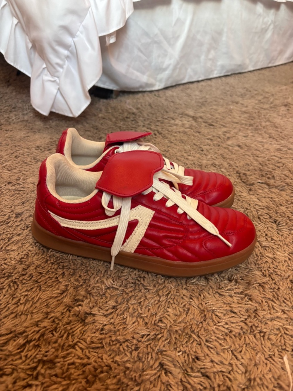 Womens Red Athletic Sneakers with Cream Accents